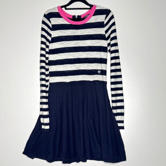 New Express Stripe Blocked Sweater Skater Dress Knit Nautical Womens Size Medium - Picture 1 of 9